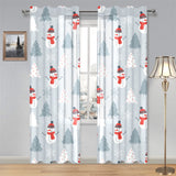 Snowman christmas tree snow gray background Gauze Curtain