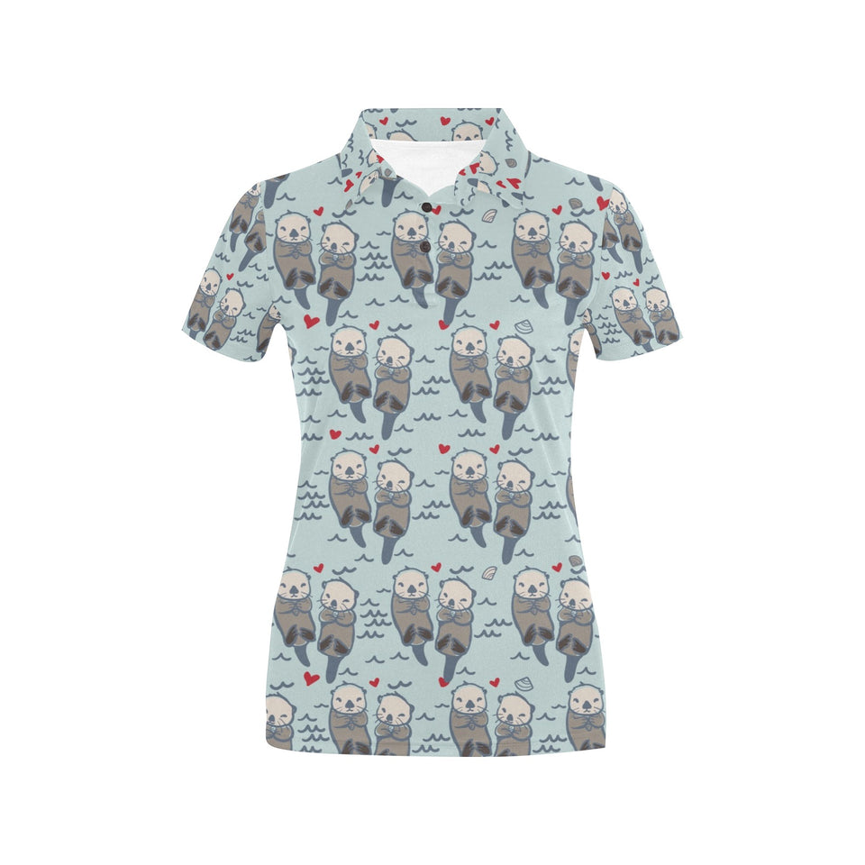 Lovely Sea Otter Pattern Women's All Over Print Polo Shirt