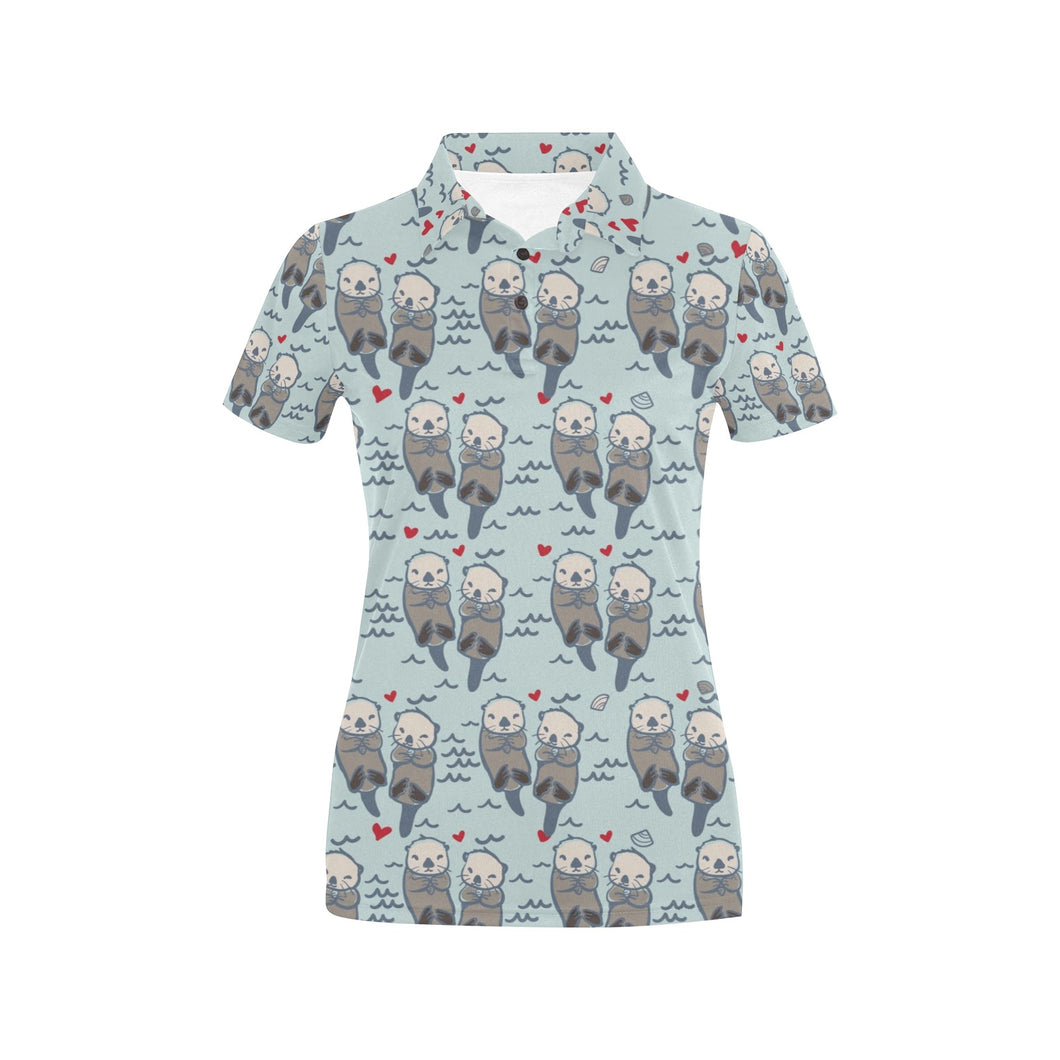 Lovely Sea Otter Pattern Women's All Over Print Polo Shirt