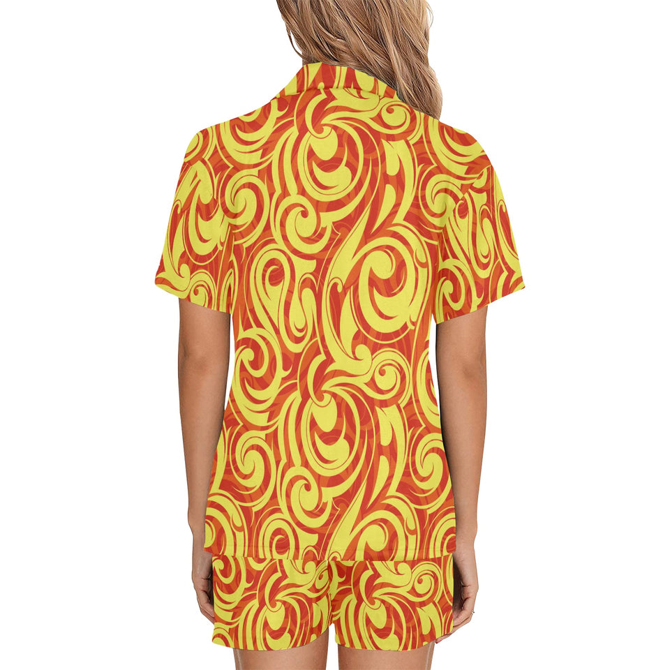 Fire flame design pattern Women's V-Neck Short Pajama Set