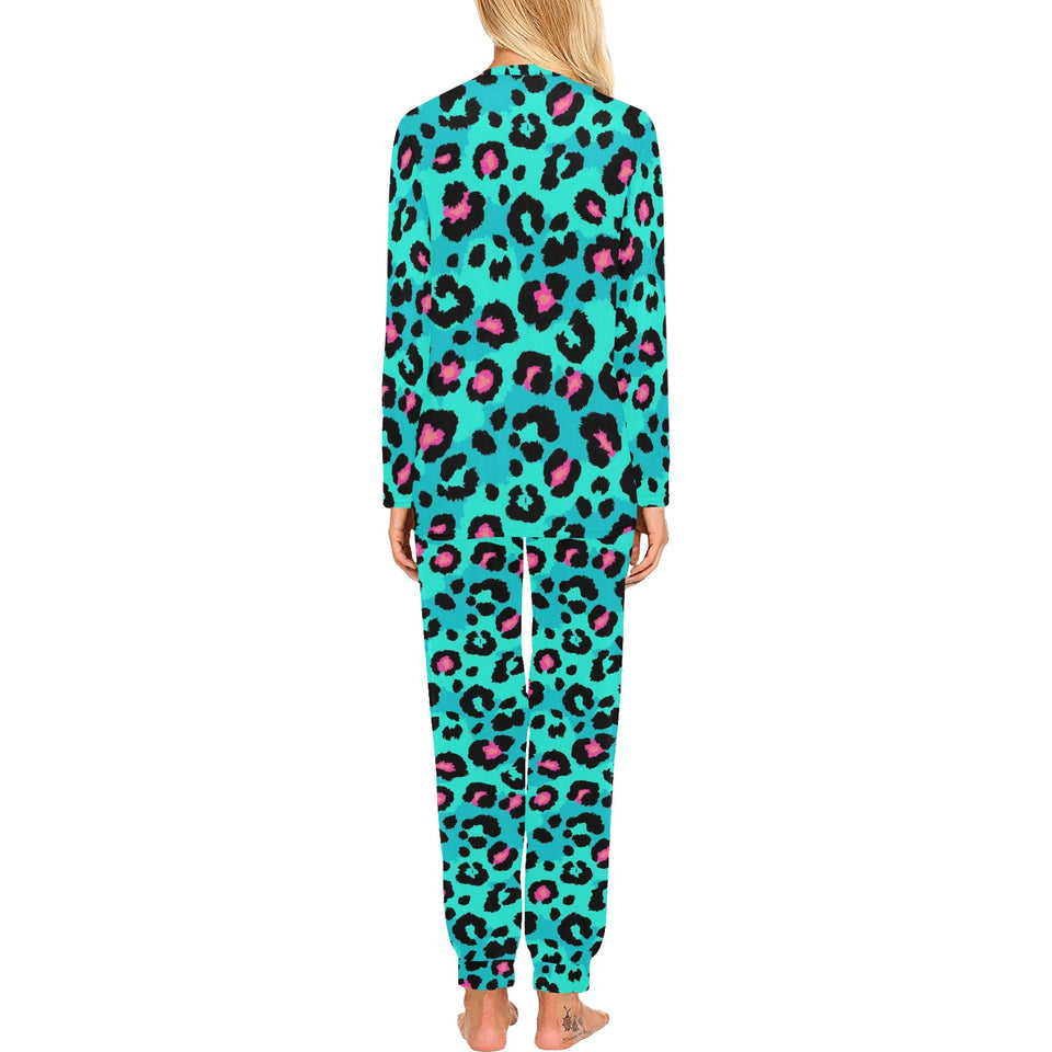Green leopard skin print pattern Women's All Over Print Pajama Set
