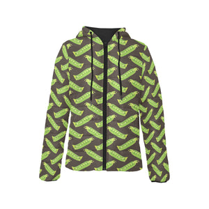 Green Peas Pattern Print Design 05 Women's Padded Hooded Jacket