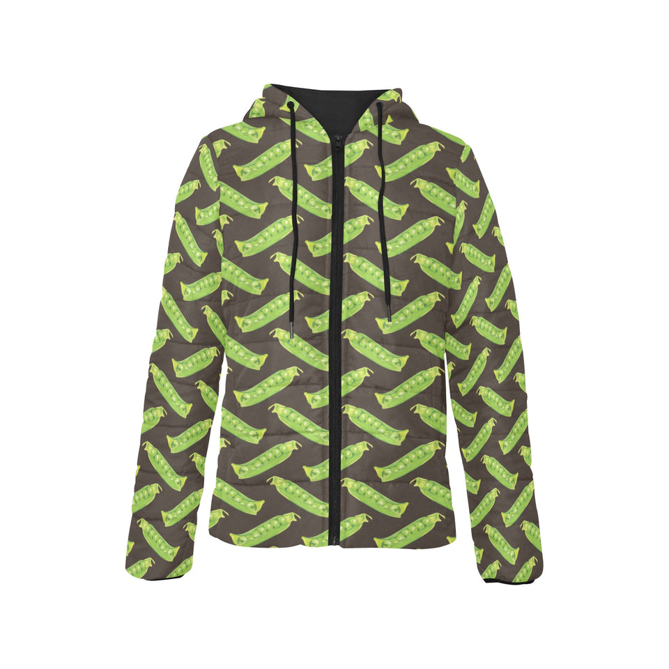 Green Peas Pattern Print Design 05 Women's Padded Hooded Jacket