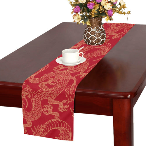 Gold dragons red background Table Runner