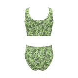 Canabis Marijuana Weed Pattern Print Design 01 Chest Bowknot High Waisted Bikini Swimsuit
