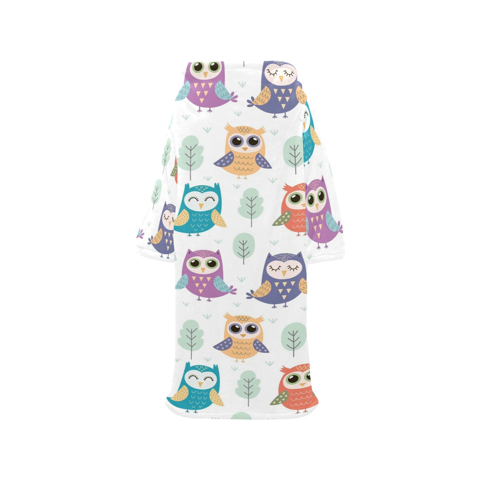 Cute owl pattern Blanket Robe with Sleeves