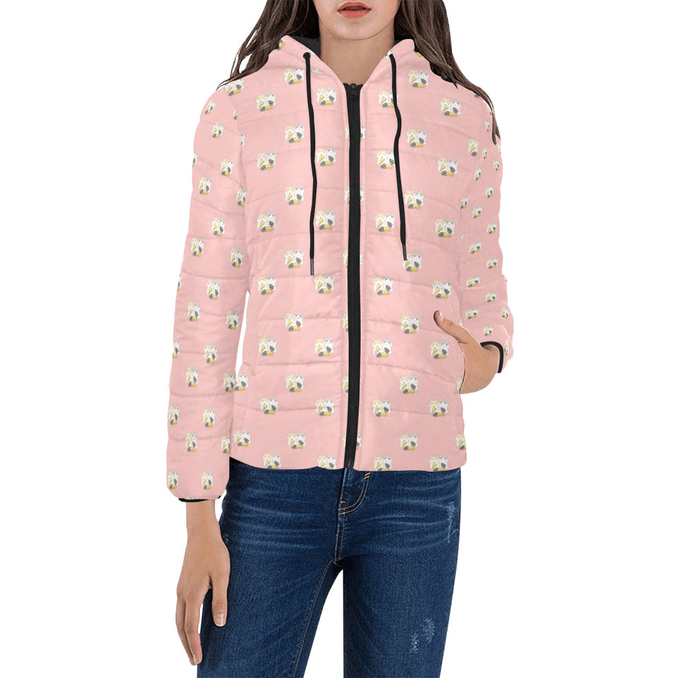 Cute hamster cheese pattern pink background Women's Padded Hooded Jacket