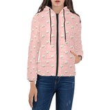 Cute hamster cheese pattern pink background Women's Padded Hooded Jacket