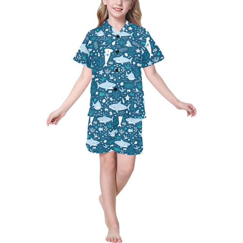 Cute shark pattern Kids' Boys' Girls' V-Neck Short Pajama Set