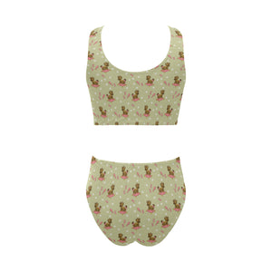 Yorkshire Terrier Pattern Print Design 01 Chest Bowknot High Waisted Bikini Swimsuit