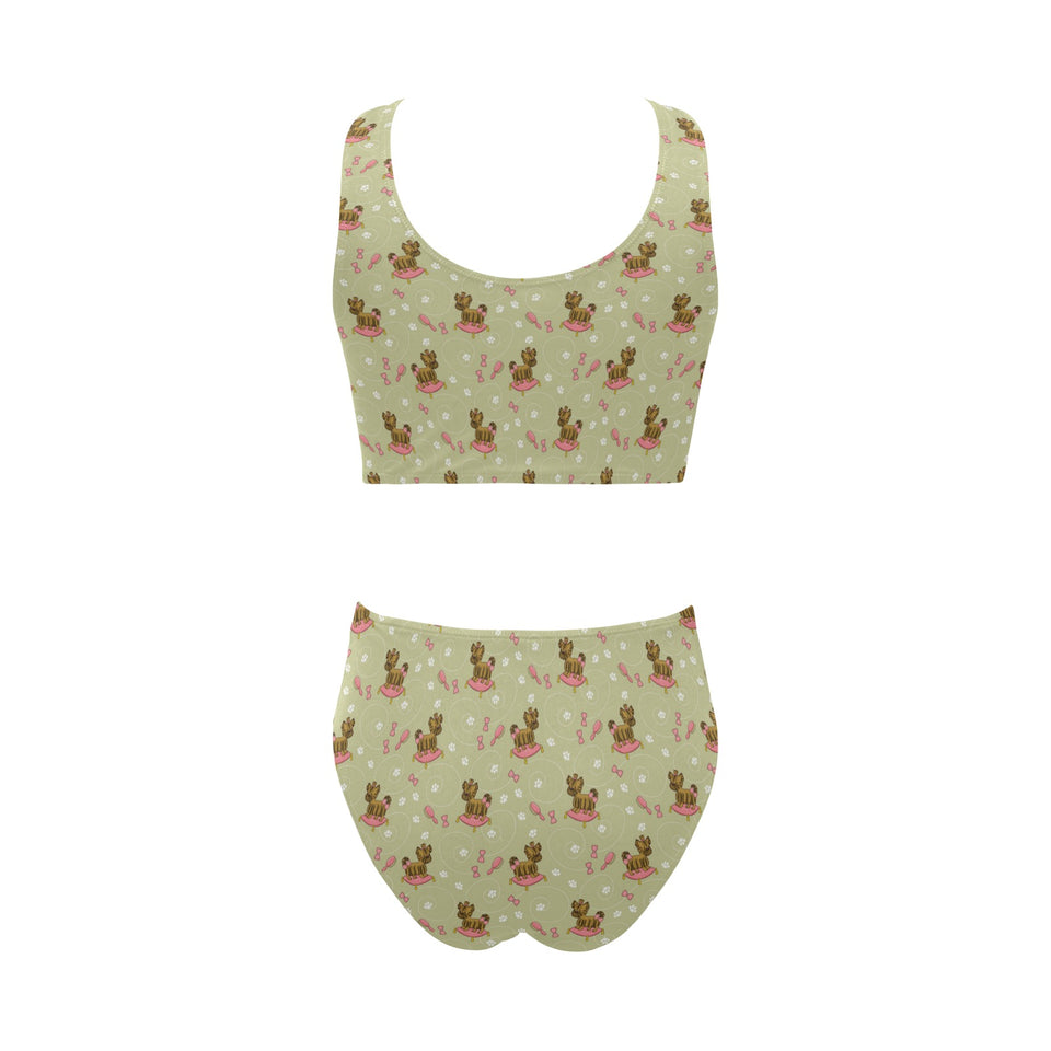 Yorkshire Terrier Pattern Print Design 01 Chest Bowknot High Waisted Bikini Swimsuit