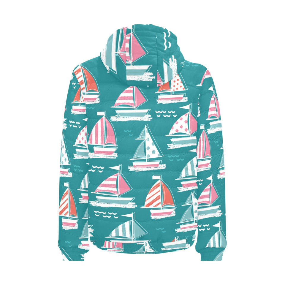 Cute sailboat pattern Men's Padded Hooded Jacket