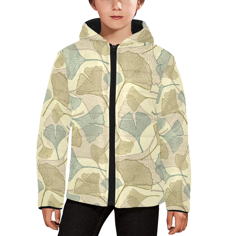 Ginkgo leaves design pattern Kids' Boys' Girls' Padded Hooded Jacket