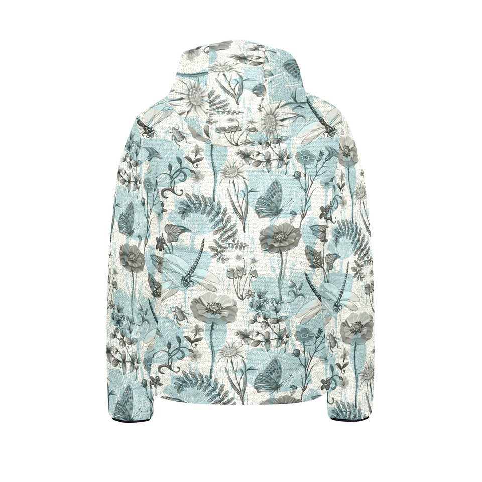 Dragonfly Butterfly Plants insect flower vintage s Kids' Boys' Girls' Padded Hooded Jacket