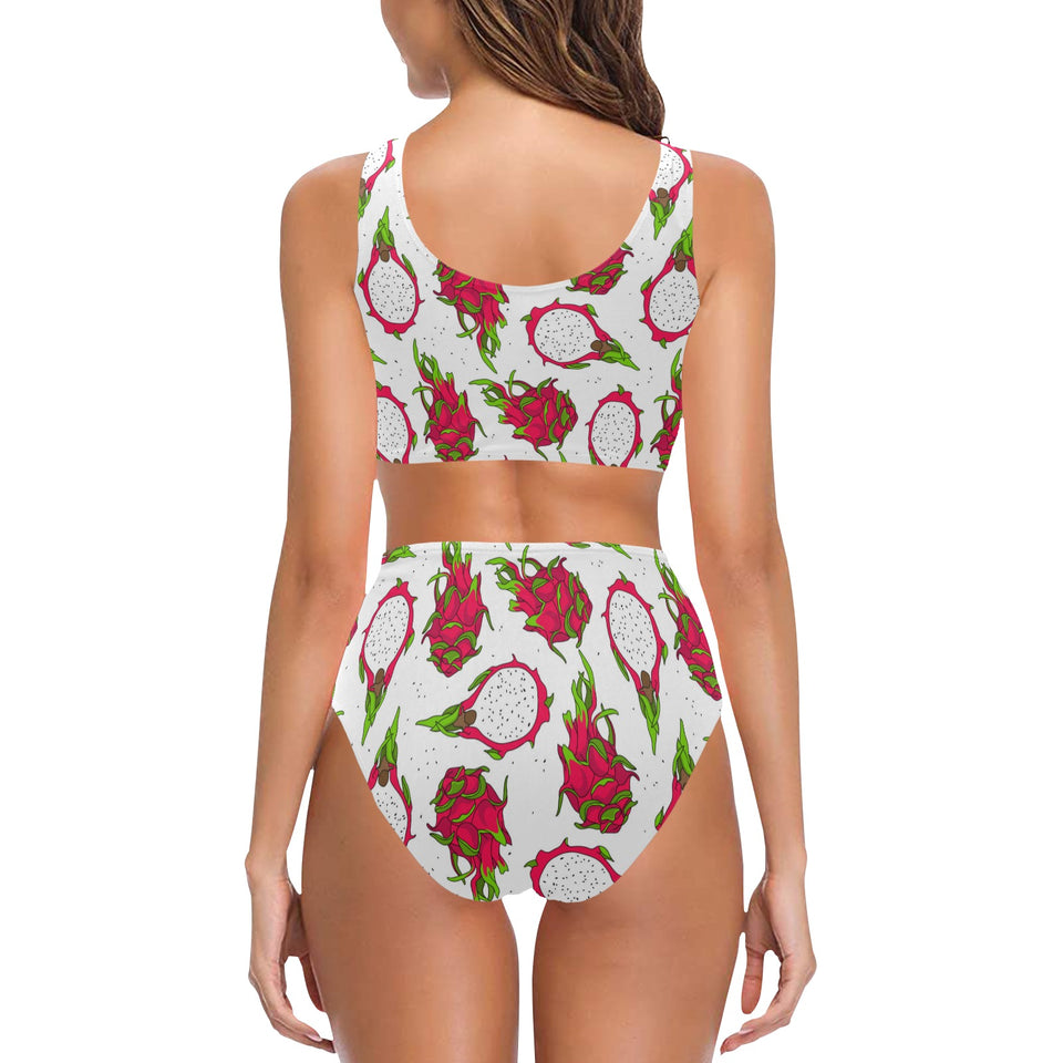 dragon fruits white background Chest Bowknot High Waisted Bikini Swimsuit