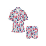 Strawberry pattern blue lines background Women's V-Neck Short Pajama Set