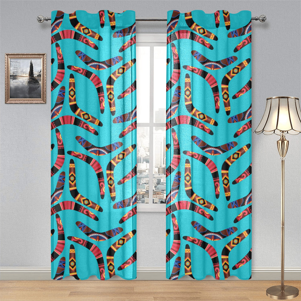 Boomerang Australian aboriginal ornament blue back Gauze Curtain