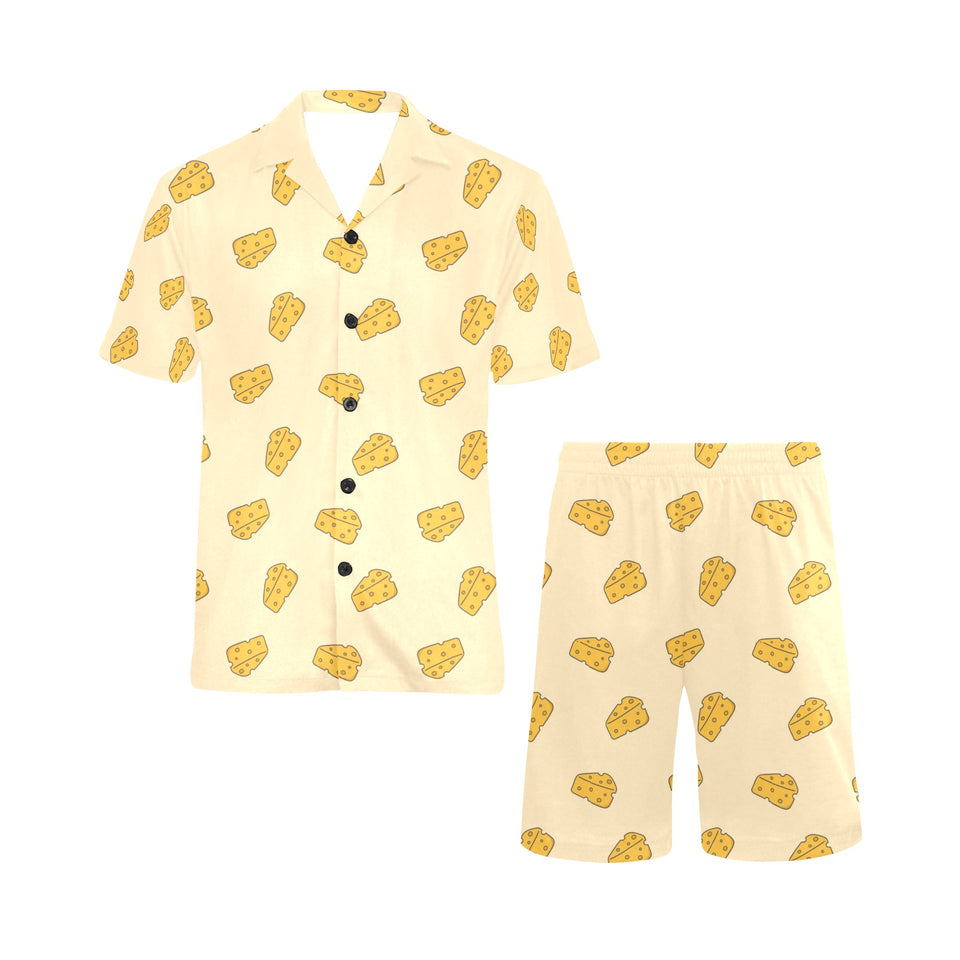 Cheese pattern Men's V-Neck Short Pajama Set