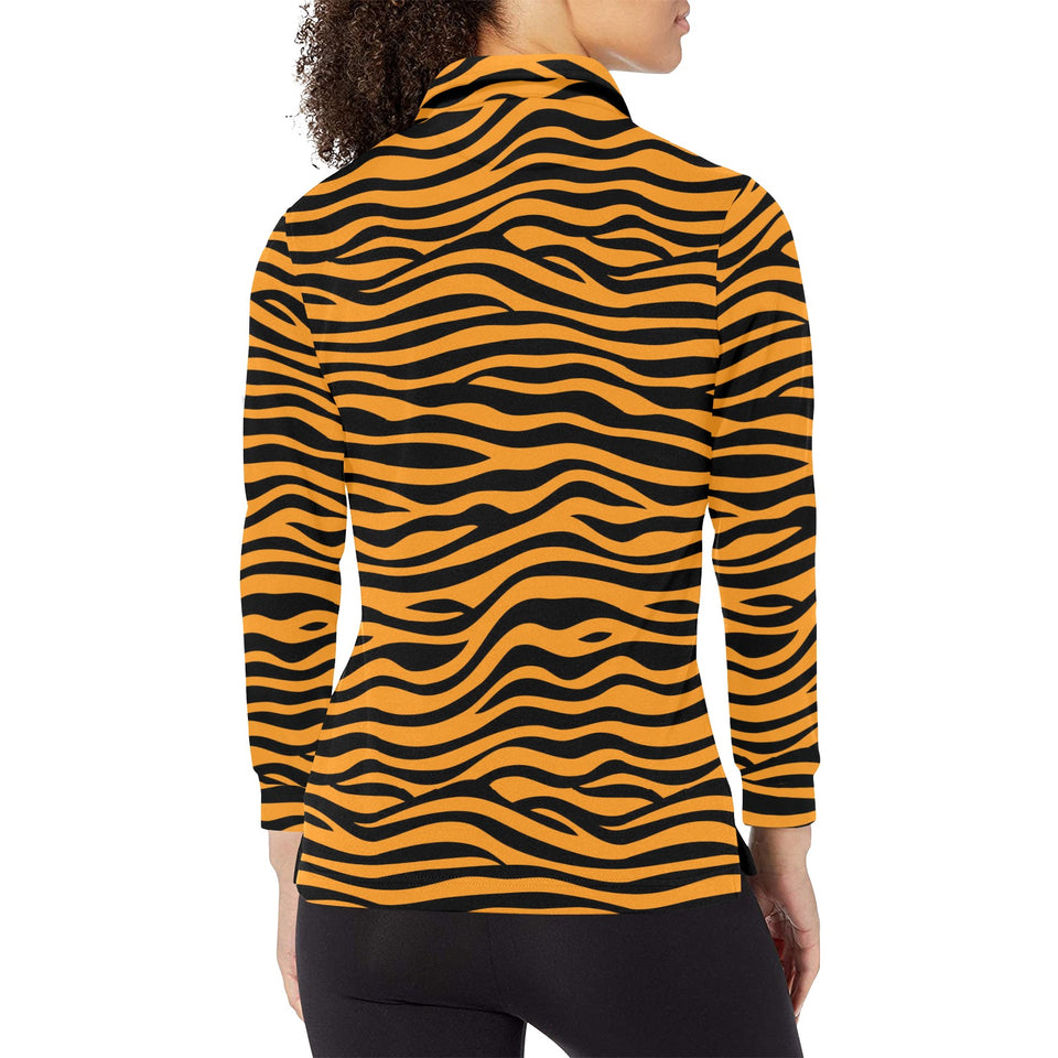 Bengal tigers skin print pattern background Women's Long Sleeve Polo Shirt