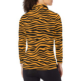 Bengal tigers skin print pattern background Women's Long Sleeve Polo Shirt