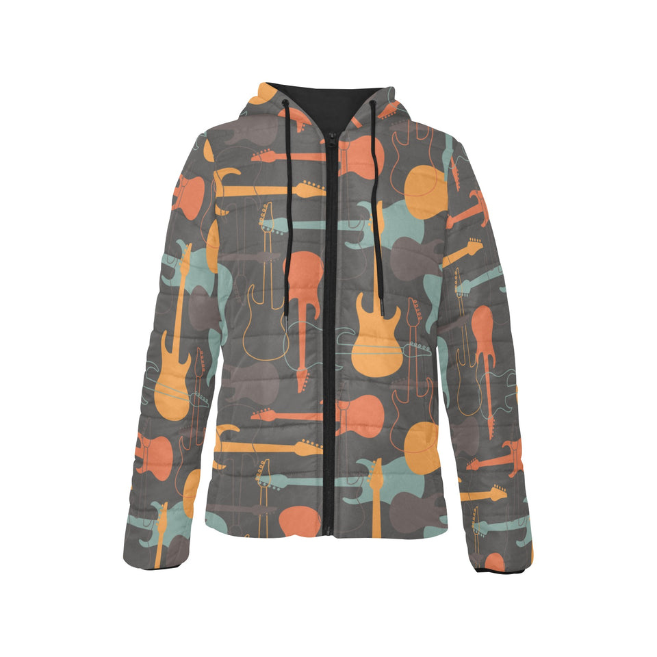 electric guitars pattern Women's Padded Hooded Jacket