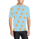 Brown cute pomeranian blue blackground Men's All Over Print Polo Shirt