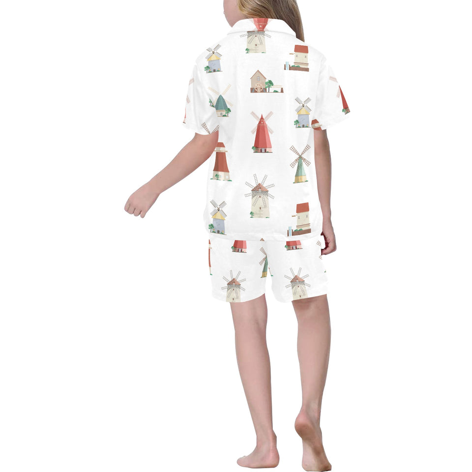 windmill design pattern Kids' Boys' Girls' V-Neck Short Pajama Set