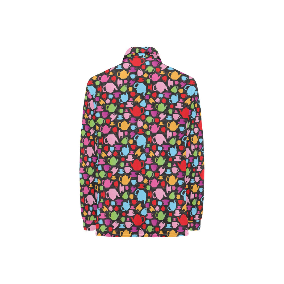 Tea pots Pattern Print Design 01 Women's Long Sleeve Polo Shirt