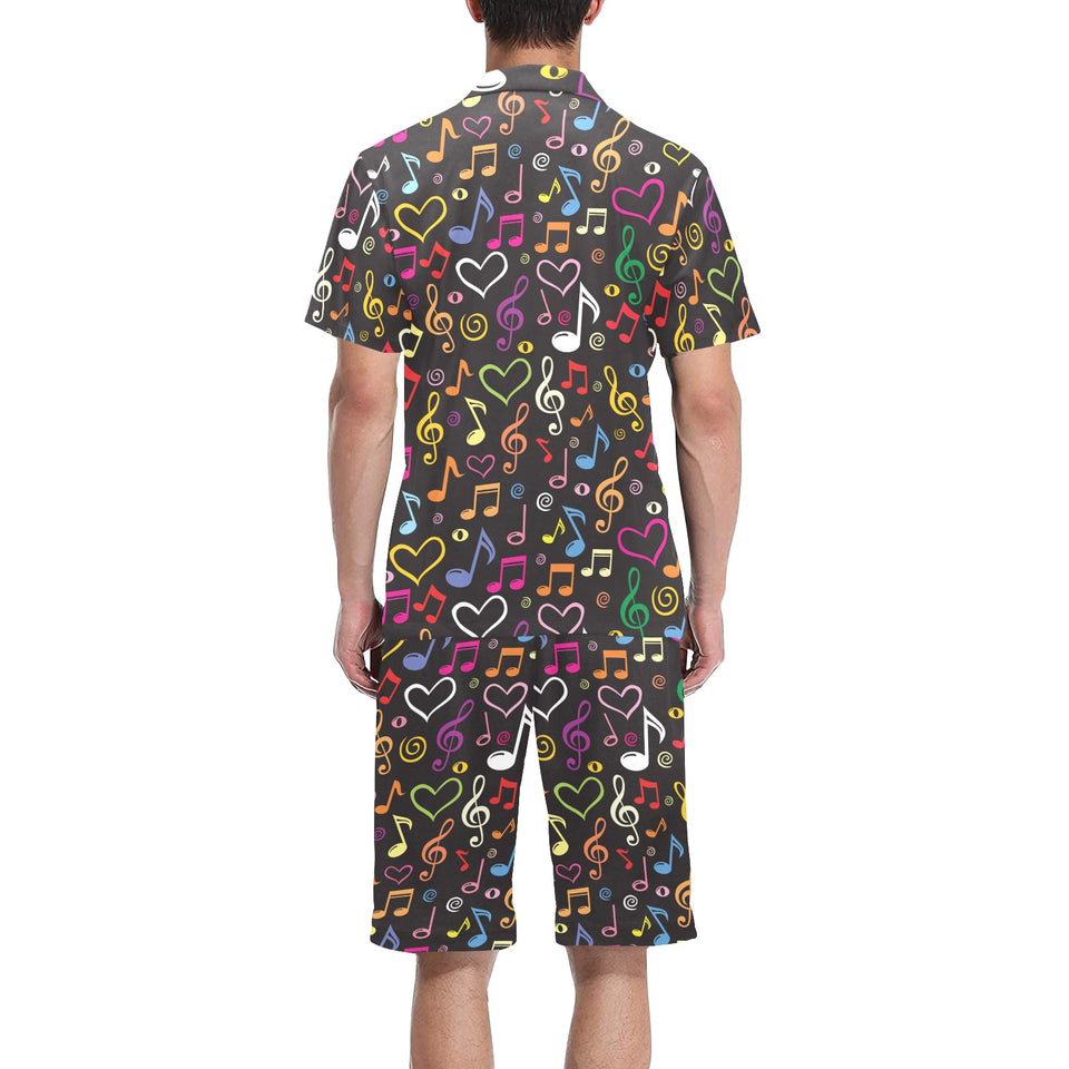 Music Notes Pattern Print Design 02 Men's V-Neck Short Pajama Set