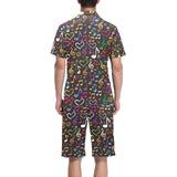 Music Notes Pattern Print Design 02 Men's V-Neck Short Pajama Set