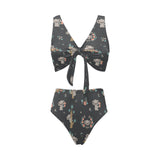 Cute koala pattern Chest Bowknot High Waisted Bikini Swimsuit