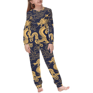 Gold dragon pattern Kids' Boys' Girls' All Over Print Pajama Set