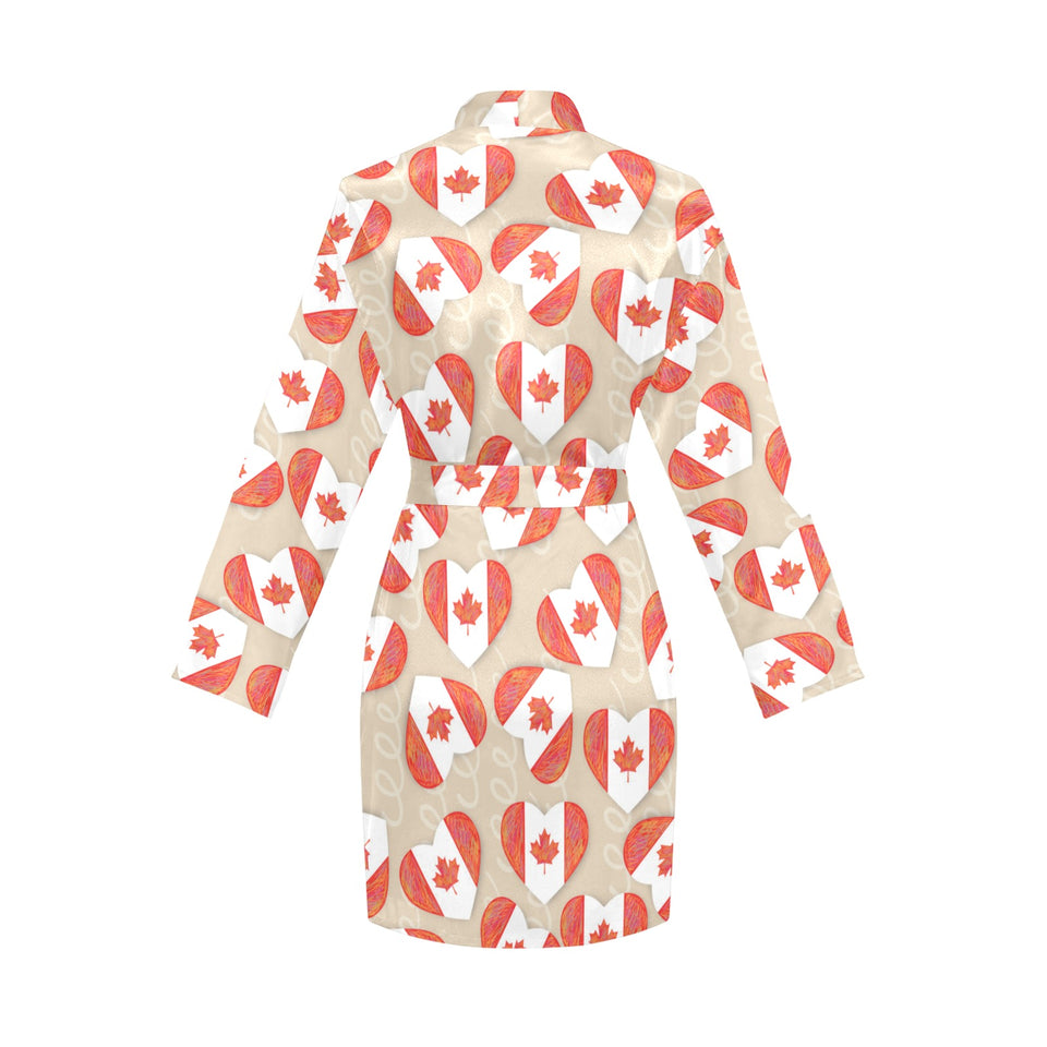 Canada Pattern Print Design 01 Women's Long Sleeve Belted Night Robe