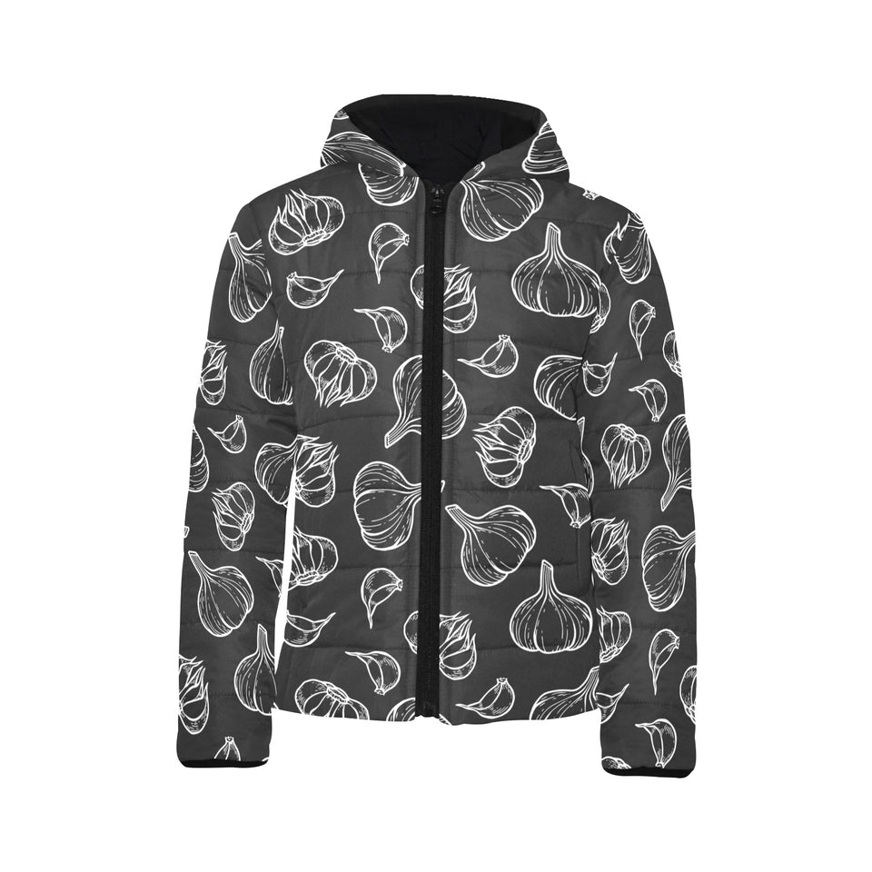 Garlic pattern black background Kids' Boys' Girls' Padded Hooded Jacket