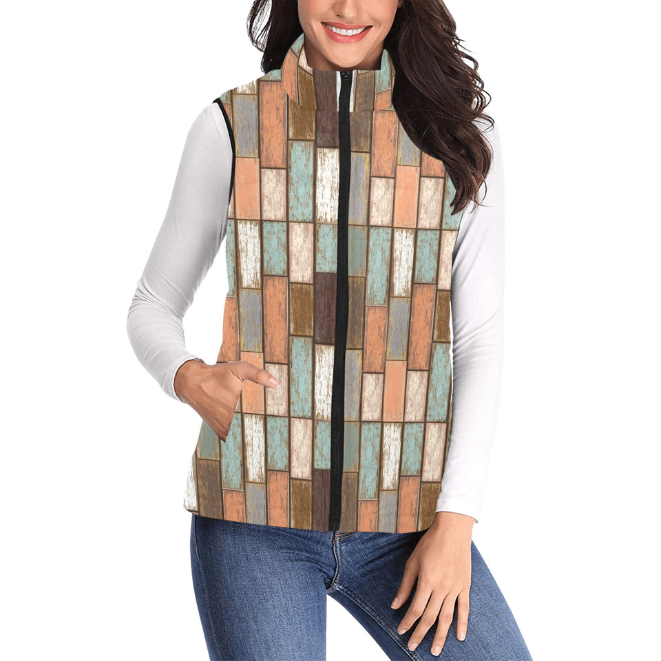 Wood Printed Pattern Print Design 02 Women's Padded Vest