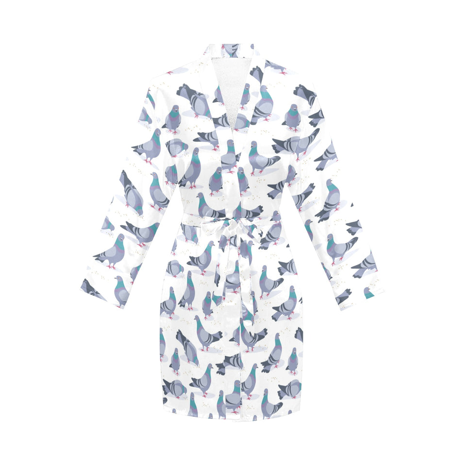 Pigeon Pattern Print Design 03 Women's Long Sleeve Belted Night Robe