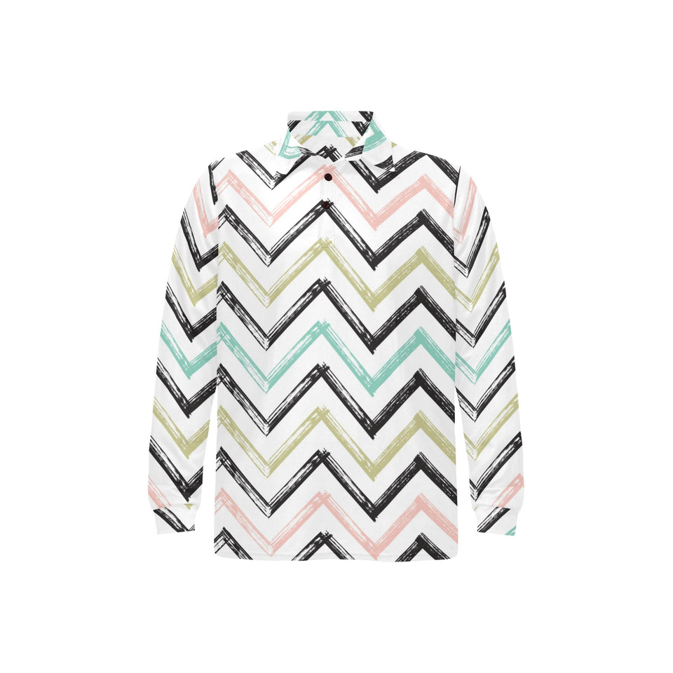 zigzag chevron paint pattern Men's Long Sleeve Polo Shirt