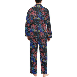 Octopus sea wave tropical fishe pattern Men's Long Pajama Set