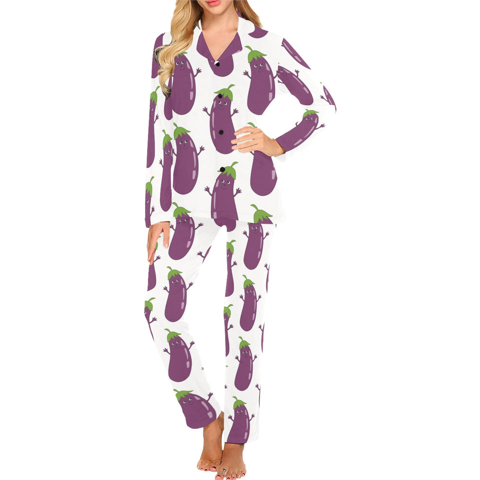 Eggplant Pattern Print Design 01 Women's Long Pajama Set