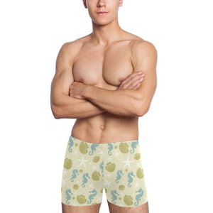 Seahorse shell starfish pattern background Men's Swimming Trunks
