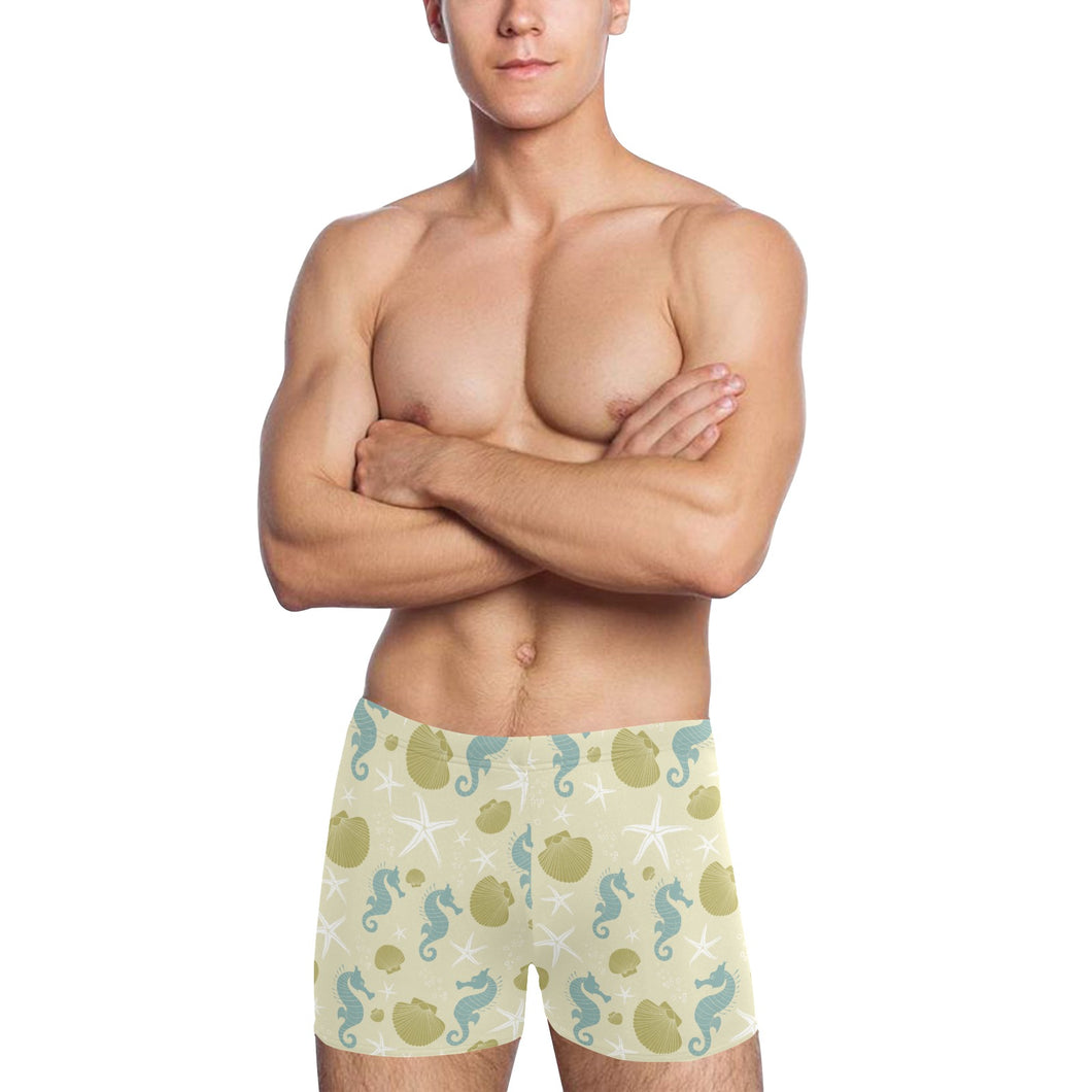 Seahorse shell starfish pattern background Men's Swimming Trunks