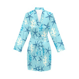 Blue starfish coral reef pattern Women's Long Sleeve Belted Night Robe