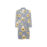Cute hamster sunflower pattern background Men's Long Sleeve Belted Night Robe