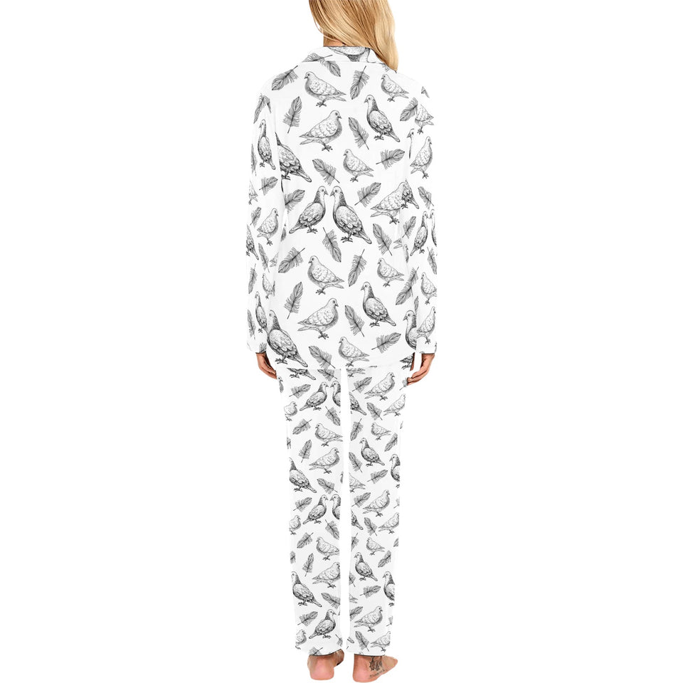 Pigeon Pattern Print Design 05 Women's Long Pajama Set