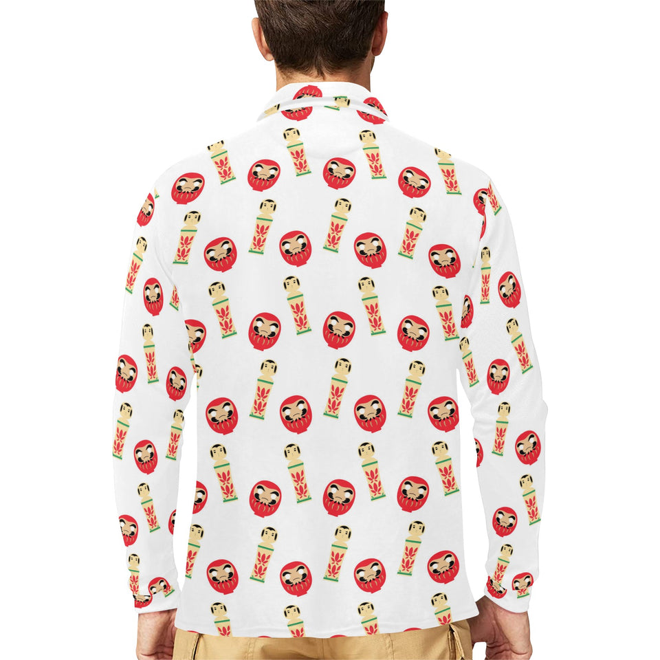 Daruma japanese wooden doll Men's Long Sleeve Polo Shirt