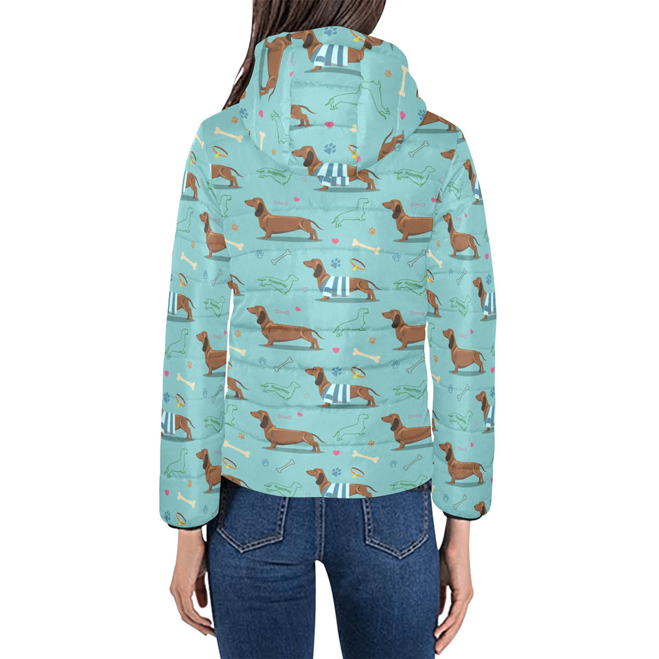 Dachshund decorative background Women's Padded Hooded Jacket