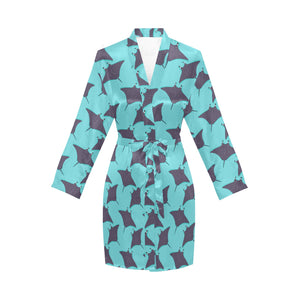 Stingray Pattern Print Design 02 Women's Long Sleeve Belted Night Robe