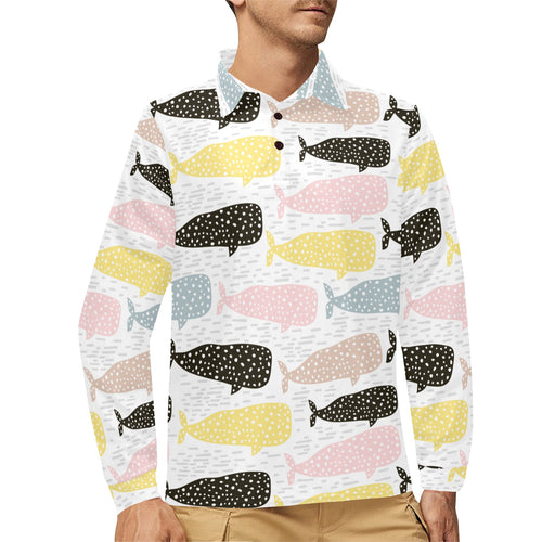 Whale dot pattern Men's Long Sleeve Polo Shirt