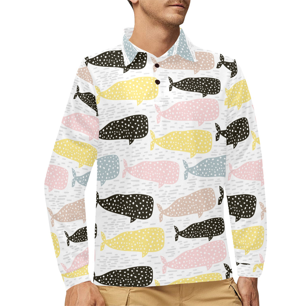 Whale dot pattern Men's Long Sleeve Polo Shirt