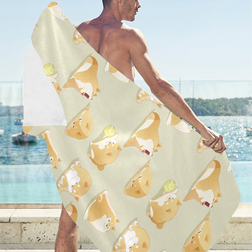 Cute fat shiba inu dog pattern Beach Towel